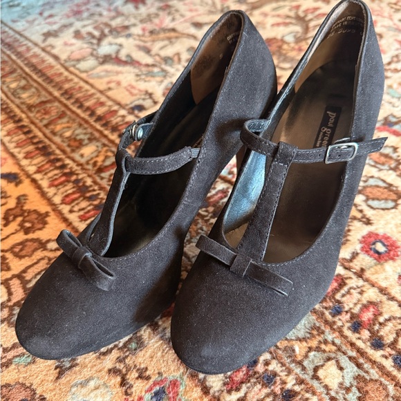 Paul Green Shoes - Paul Green Black Suede Women's T-Strap Heels